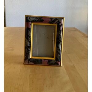 Fetco Floral Picture Frame Gold Trim Pink Grey Black Acanthus Leaf 3.5x5.5 Photo